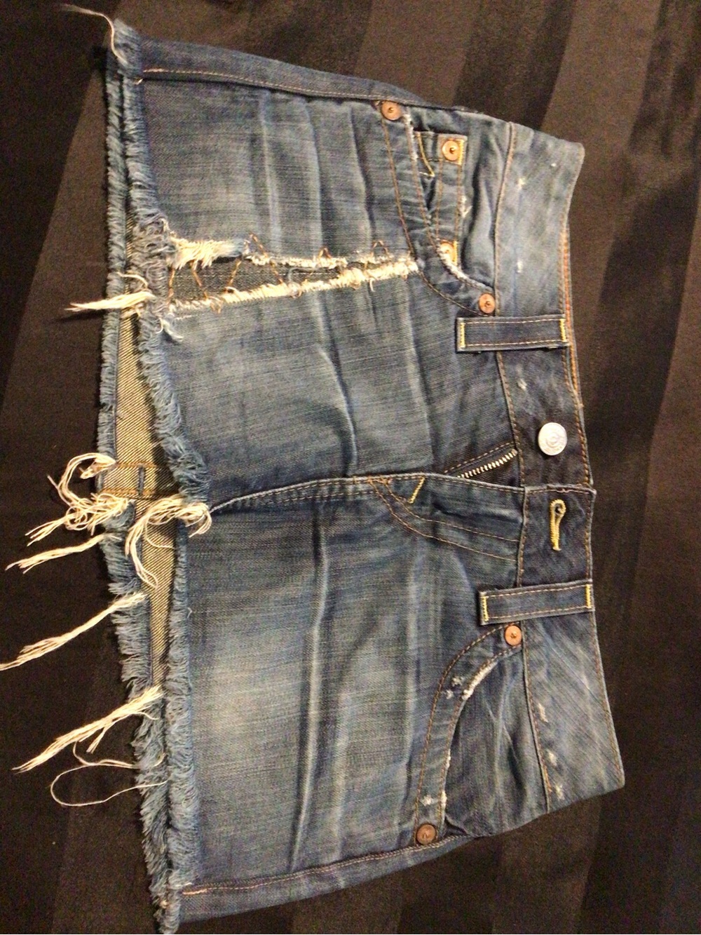 True Religion Distressed Denim Mini Skirt in Blue